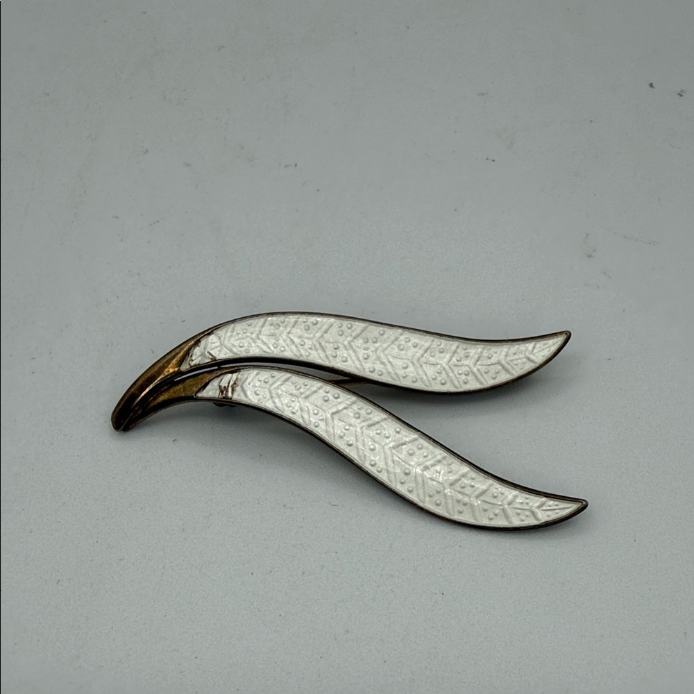 Aksel Holmsen Norway Sterling Silver Enamel Pin Modernist Feather